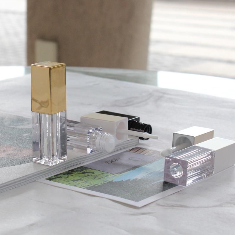 Gold Lip Gloss Tube Square Lipgloss Container with Brush