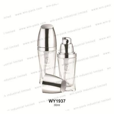 Clear Transparent Glass Lotion Bottle Square Bottom Round Shoulder Electroplate Cap and Collar 30ml