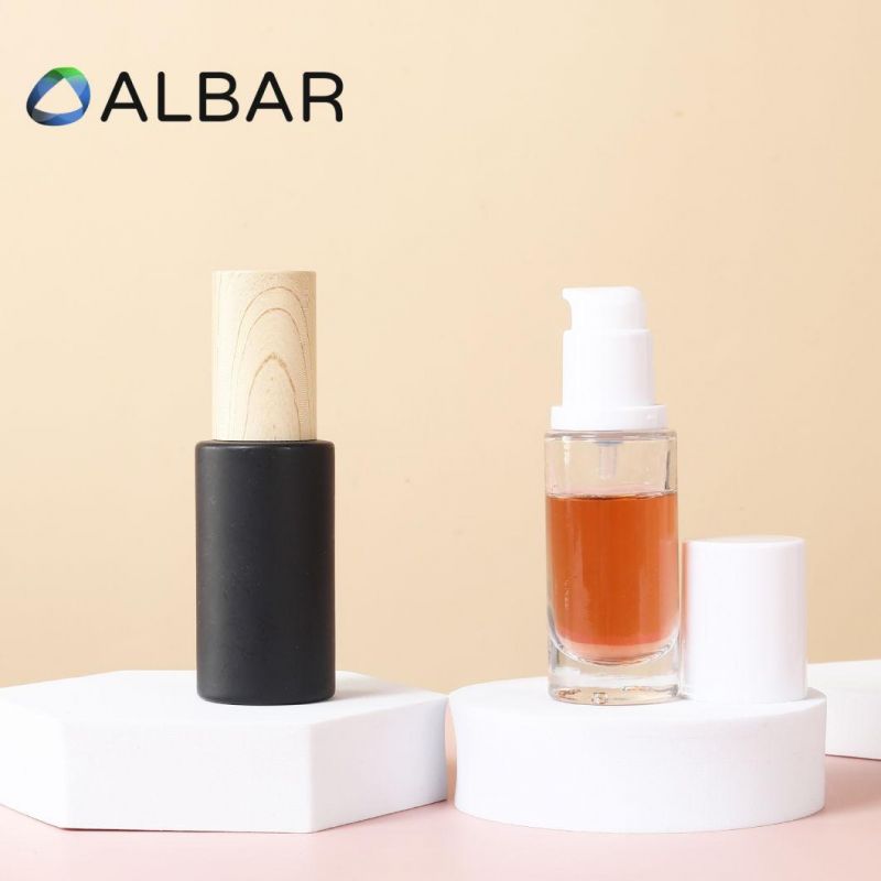 Round Straight Attar Fragrance Serum Lotion Glass Bottles with Black Ans White Pump