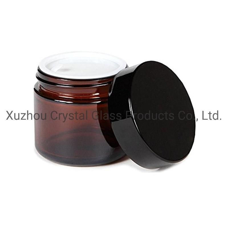 Amber Glass Cream Jar Glass Cosmetic Jars Cosmetic Packaging with Gold Lid OEM 30/50g