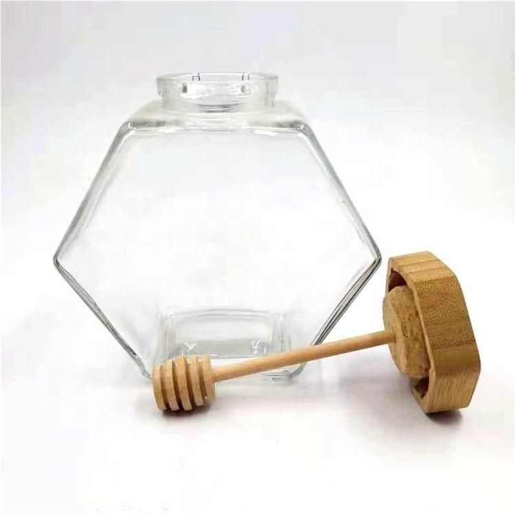 Clear Glass Honey Jar Pot with Dipper and Lid Cover 380ml