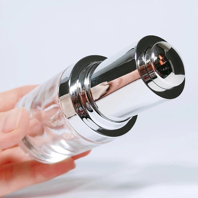 1oz 30 Ml Round Clear Cosmetic Essential Oil Serum Glass Press Pump Push Button Dropper Bottle with Cap