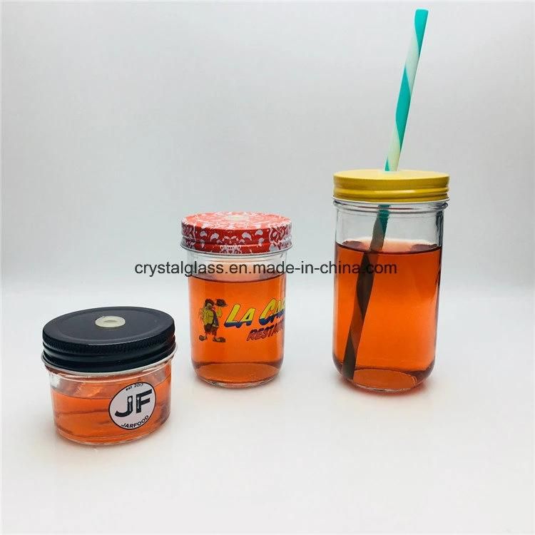 8 Ounce Round Wide Mouth Airtight Glass Mason Jar with Split Tops Lid for Canning Honey Food Storage