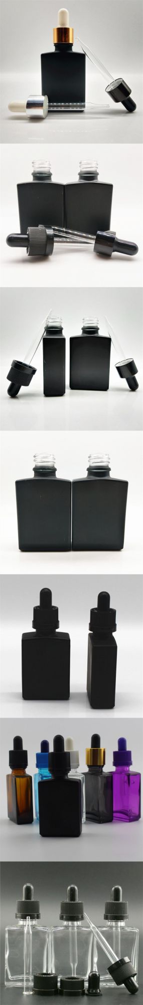 30ml Flat Square Essential Oil Black Frosted Glass Dropper Bottle