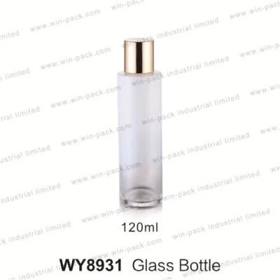 40ml 100ml 120ml Round Shape Tall Glass Serum Cosmetic Packaging with Gold Cap and Pump for Personal Care