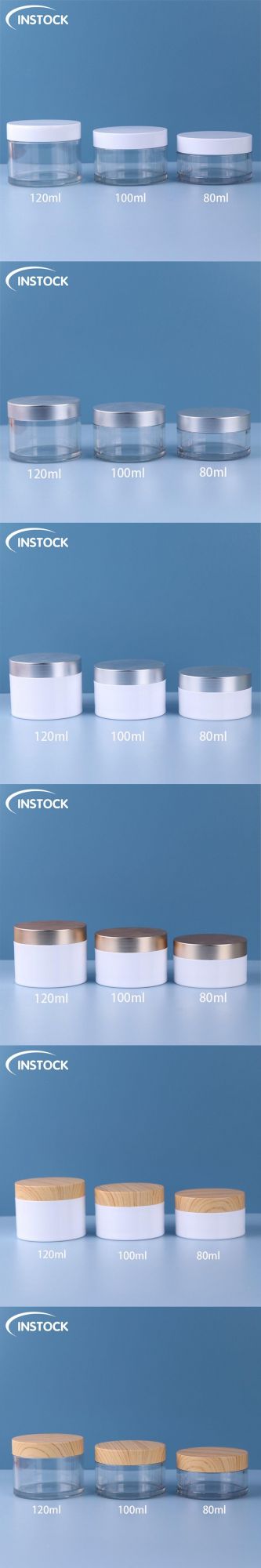 Cosmetic Packaging Double Wall Cream Jar 80/100/120ml Wooden Pet Plastic Bottles Body Face Cream Skincare Pet Bottles Cosmetic Jars