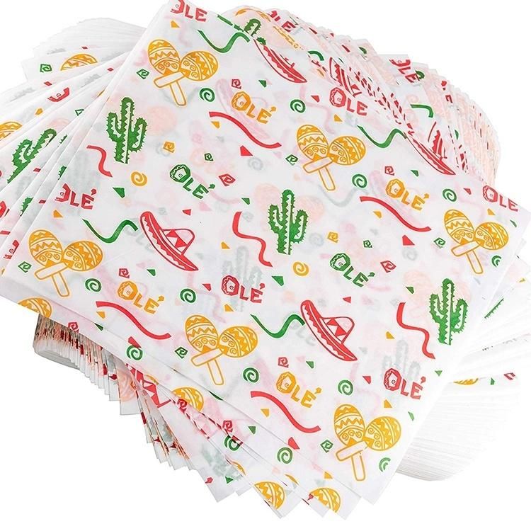 Grease Oil Proof Custom Design Colorful Sandwich Food Hamburger Wax Wrapping Paper