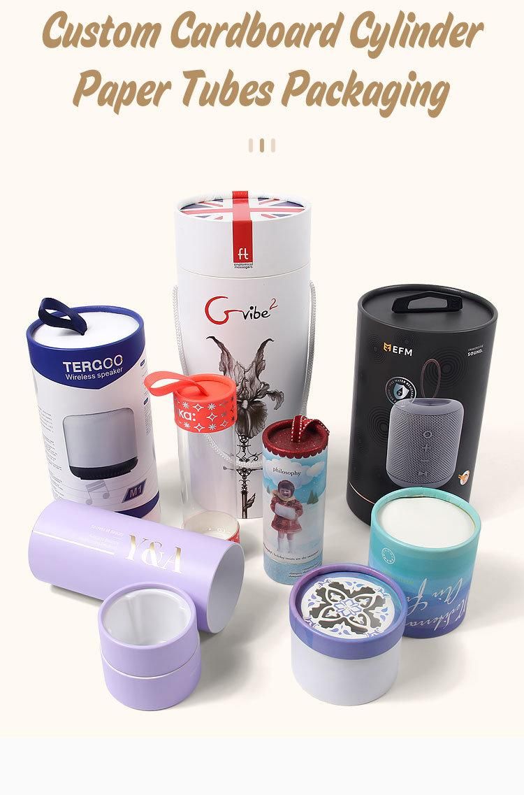 Big Size Luxury Printed Oval Gift Box Packaging Cosmetics Paper Tube with Ribbon Handle