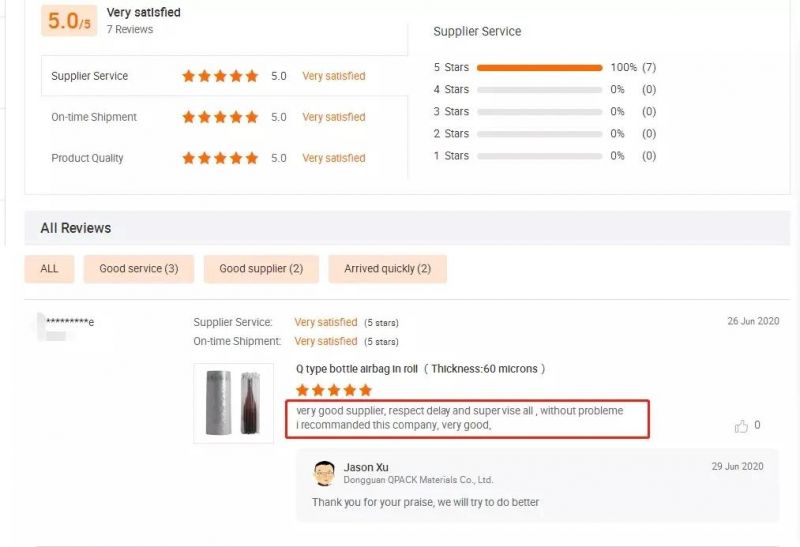 Factory Custom Shockproof Inflatable Packaging Bubble Film Roll Buffer Cushion Air Column Bag for Protective Wine Bottles