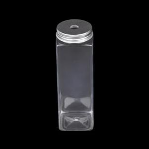 500ml 16oz Square Flat Cold Brew Coffee Pet Plastic Bottle Juice Bottle Milk Tea Bottle with Silver Aluminium Cap