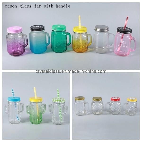 Colored Pineapple Style Glass Mason Beverage Mug with Handle 500ml/450ml