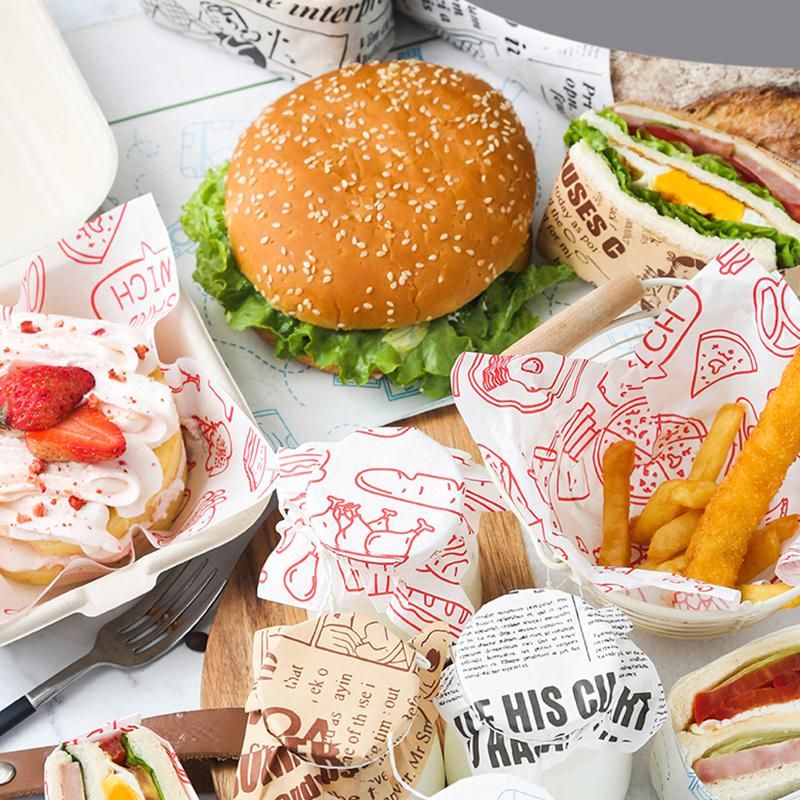Grease Oil Proof Custom Design Colorful Sandwich Food Hamburger Wax Wrapping Paper