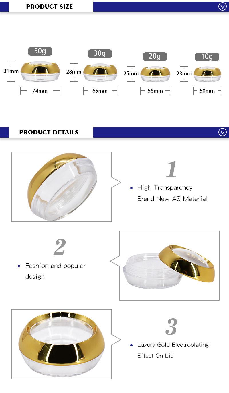 Wholesale Plastic Cosmetic Gold Cap 10ml 20ml 30ml 50ml Clear Capsule Container