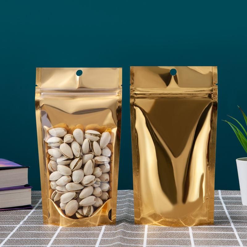 Clear/Gold 4mil Reclosable Mylar Foil Ziplock Bags Stand up Food Pouches Bags Bulk Food Storage Candy Zipper Bags