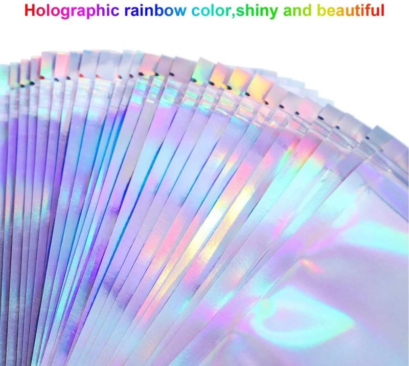 Shiny Transparent Holographic Mylar Ziplock Cosmetic Candy Make up Packaging Bag Hologram Stand up Pouch