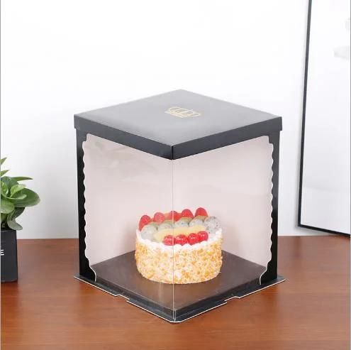 Wholesale Cupcake Three-in-One Transparent Window PVC Pet Plastic Paper Double-Layer Heightening Baking Wedding Birthday Party Tall Cake Shaped Packaging Box