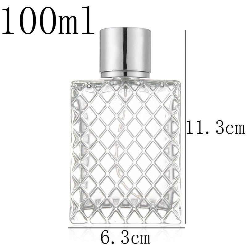 100ml Square Non-Slip Flat Bottle Plaid Shape Glass Bottle Spray Bottle Perfume Bottle Simple Fashion