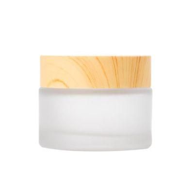 20g 30g 40g 50g Empty Frosted Clear Cosmetic Face Cream Glass Jars with Wood Lid