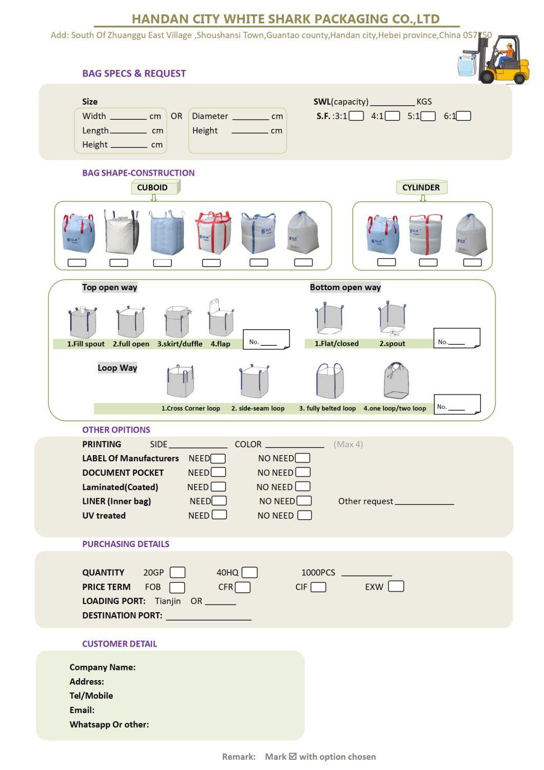 Jumbo Bag FIBC Bag Ton Bag Manufacturer High-Quality with Discharge Spout Loading 1000kg