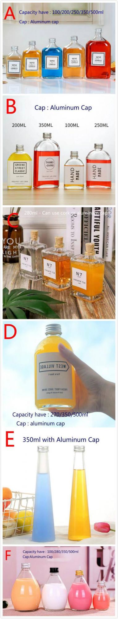 200ml 350ml 500ml Clear Flat Liquor Beverage Cold Brew Coffee Glass Bottle