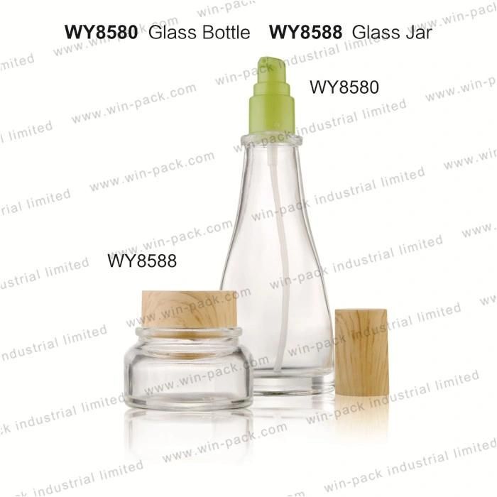 40ml 120ml High Class Glass Lotion Pump Bottle for Body Lotion with Bamboo Cap