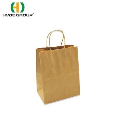 Custom Logo 100% Recyclable Take Away Cloth Shopping Gift Kraft Paper Grocery Bag