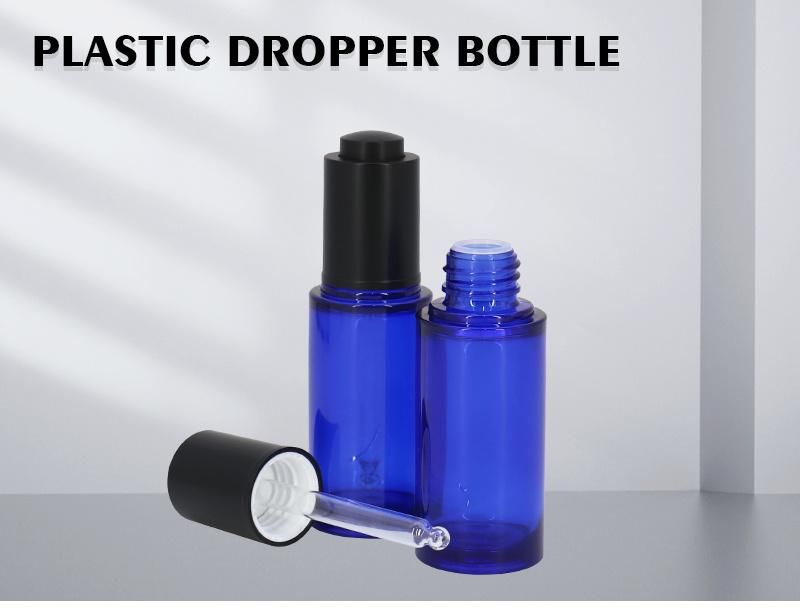 1oz Plastic Cosmetic Bottles with Dropper Blue Clear Serum Lotion Bottle