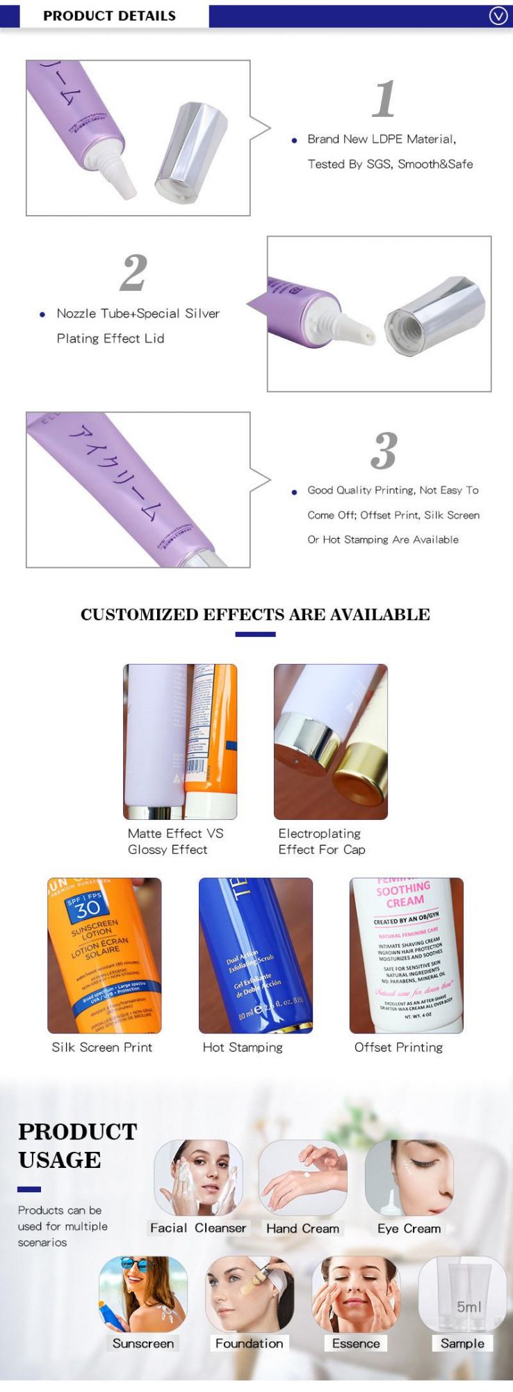 Latest Design 30ml 1oz Plastic Laminated Purple Nozzle Cream Tube with Silver Lid