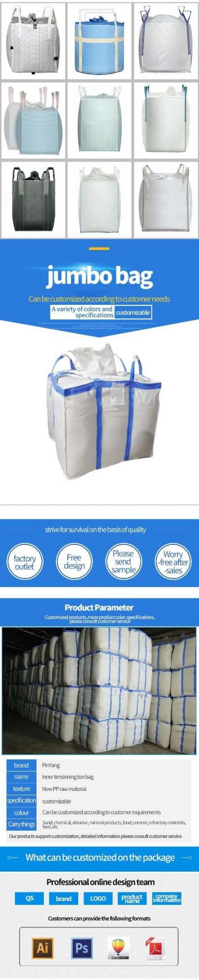 High Quality Big Container Bags Bulk Bag FIBC Jumbo Bag Ton Bag for Fram