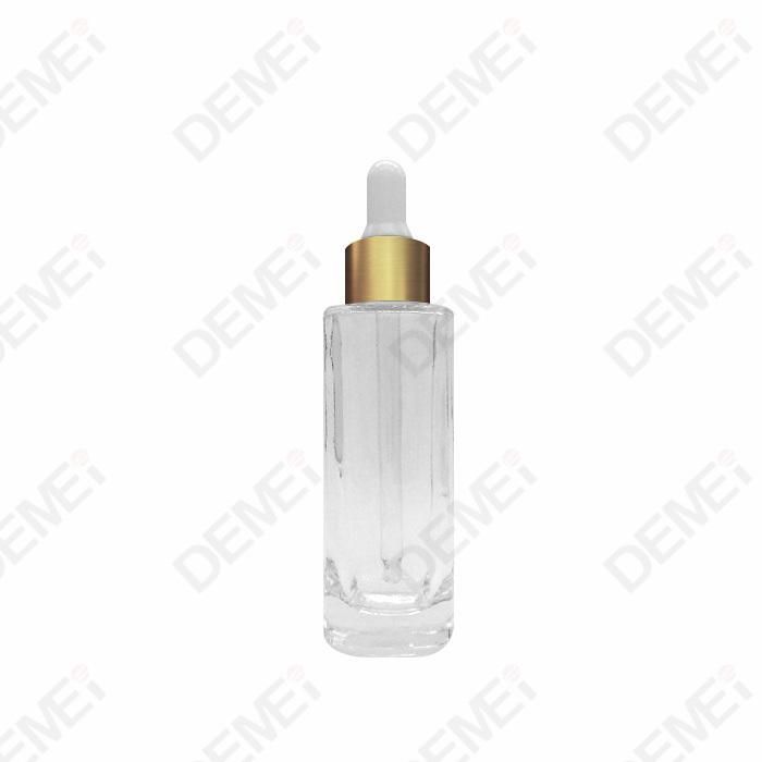 30ml Cosmetic Packaging Slim Square Glass Dropper Bottles with Gold Aluminum Rubber Pipette Dropper Cap