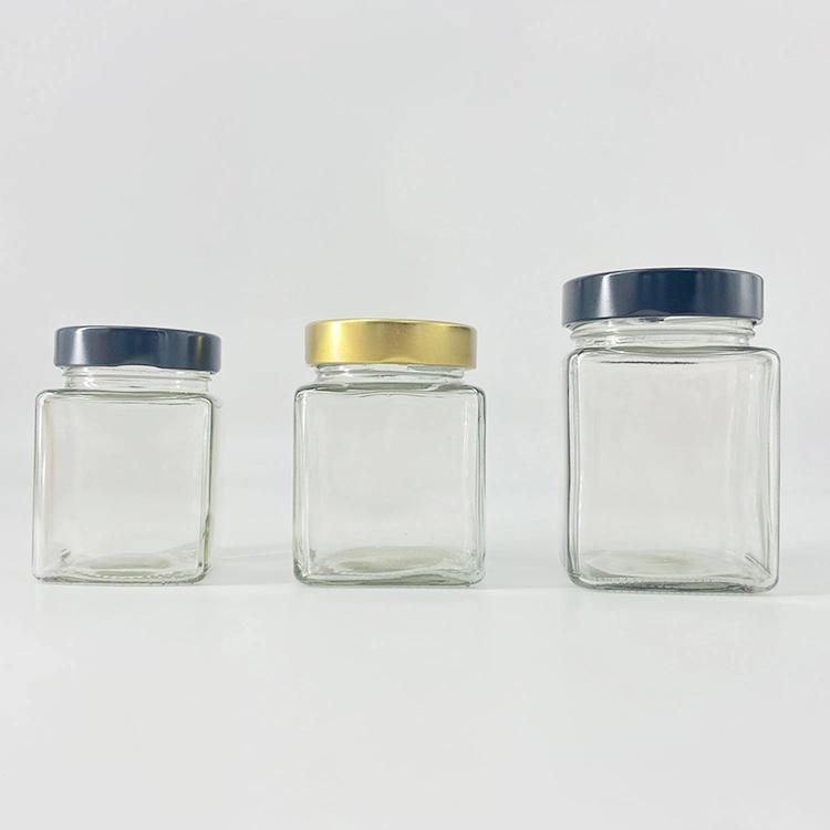 High Cap Deep Lids Square Hexagon Kitchen Spices Glass Jars 250ml Jam Jar Honey Jar