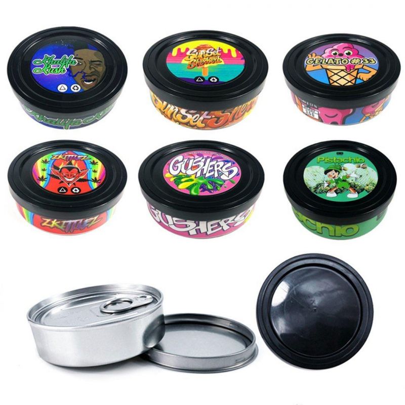 Cali Pressitin Tin Can 73*2mm Tuna Tins with Stickers Cali Medical Stardawg Tubs Custom Labels Pressitin Aluminum Cans