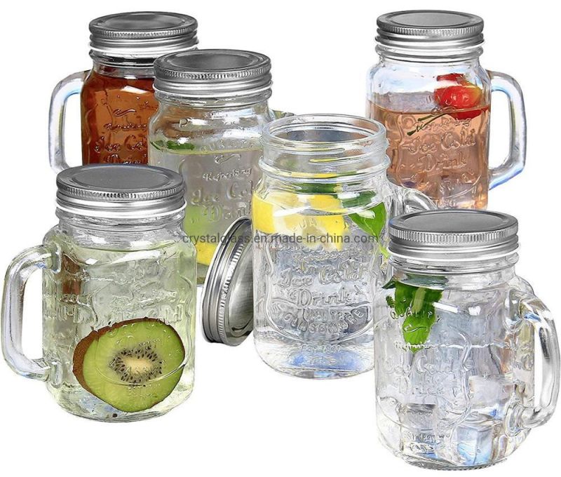 Classic Glass Juice Cup with Handle and Straw for Bar 16oz