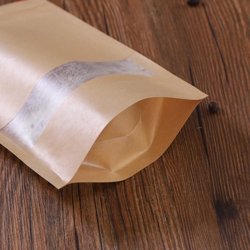 Food Packaging Kraft Paper Bag with See-Through Clear Window and Zipper