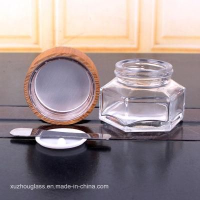 50g Hexagonal Glass Jar for Facial Collagen Mask Face Cream Cosmetic Jar with Bamboo Lid