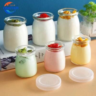 Wholesale 100ml 200ml Glass Pudding Cup Cheese Milkshake Glass Bottle Silk Screen Logo