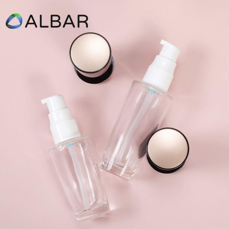 Slope Body Crystal Glass Bottles for Lotion and Serum in Black Gold Caps with Stopper