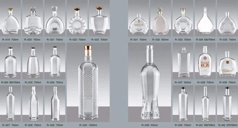 500ml 700ml 750ml High Quality Clear Fashion Glass Bottle Different Shapes Cylinder Empty Cork Vodka Bottles for Sale