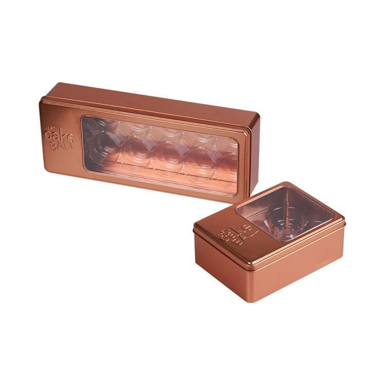 Rectangle Foodsafe Tin Box with Clear Window Lid Cake Tin Can with Inner Blister