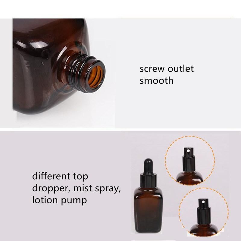 Square Amber Dropper Bottle Brown Glass Bottle Serum Bottle 30ml