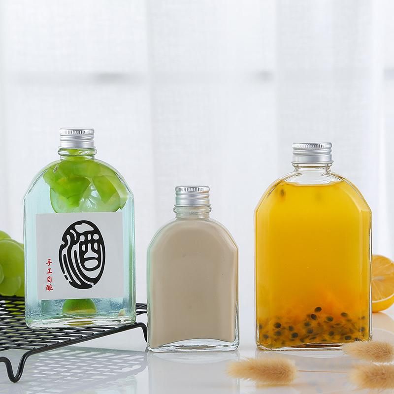 500ml Big Capacity Flat Cold Brew Fruit Beverage Glass Bottles with Lids