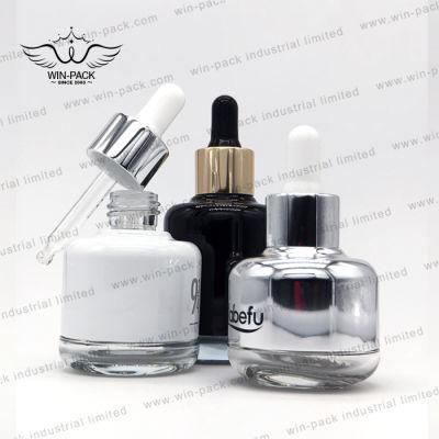 Round Shape Glass Bottle Color Round Shoulder 20ml 30ml 40ml 50ml Fat Glass Dropper Bottle Blue White Rubber Cosm Solid Silicone