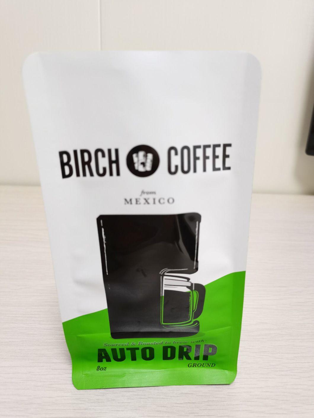 Factory Supply Flat Bottom Side Gusset Coffee Bag with Valve an Tin Tie