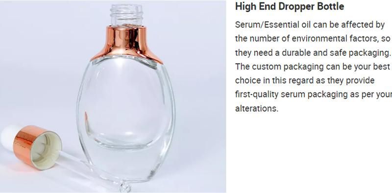 Face Skin Care Packaging Serum Essential Oil Cosmetic Glass Dropper Bottle 30ml 30 Ml with Gold Dropper Lids