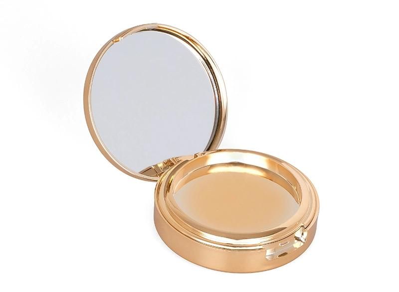 High-Grade Luxury Golden Unique Shape Cosmetic Container Round Empty Plastic Compact Powder Case