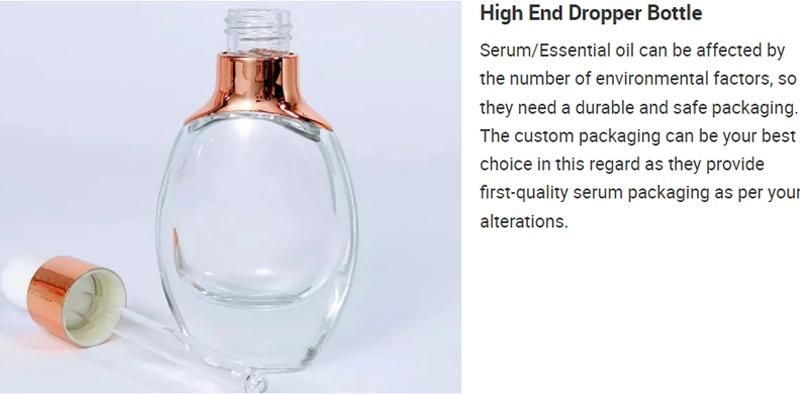 Custom Serum Essence Bottle 15ml 30ml 50ml Flat Oval Luxury Facial Glass Dropper Skincare Bottles with Plug