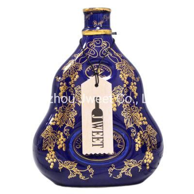 Wholesale 750ml Liquor Bottles Green Vodka Spirits Ceramic Bottle