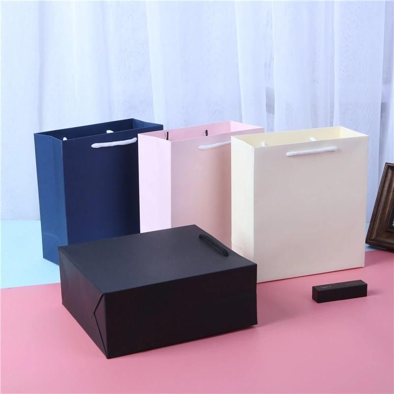 Custom Biodegradable Luxury Paper Fine White Cardboard Tote Shopping Packaging Handbag with Cotton/Ribben Handle Gift Bag