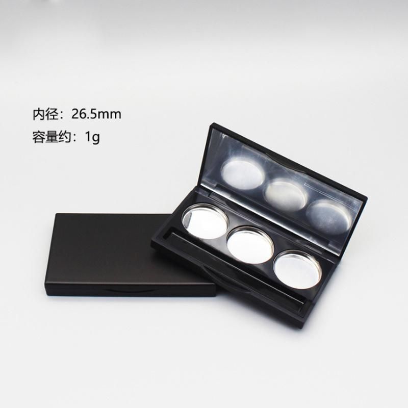 3 Holes Classic Empty Matt Black Black Cover Eyeshadow Case Plastic Packaging Custom Eyeshadow Palette with Mirror