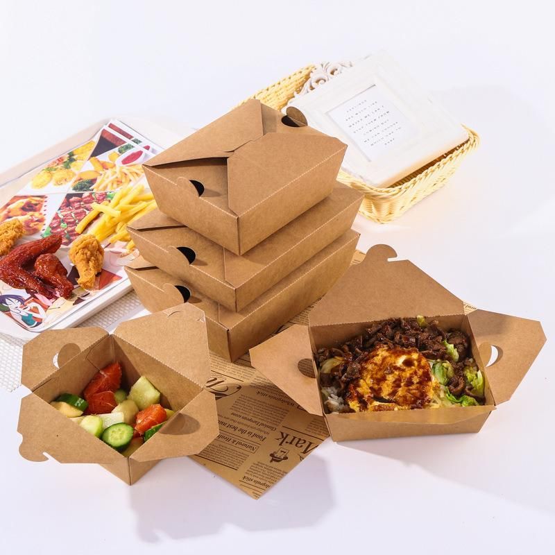 Manufacture Folding Paper Takeout Box Disposable Food Container Paper Fast Food Lunch Salad Packaging